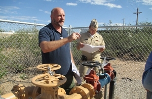 IHS Project Engineer Michael Alshuk and IHS Deputy District Engineer John Kathol perform the final inspection for the emergency water connection project in the San Xavier District of the Tohono O'odham Nation, Ariz.