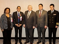 Thumbnail - clicking will open full size image - Mr. McSwain, Benjamin Smith, CAPT Chris Buchanan with the Wampanoag Aquinnah Tribe