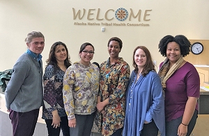 (From L to R) Eric Jepeal, Public Health Intern, Laura Baez Area Behavioral Health Director, Alicia Ambrosio, Special Projects Coordinator, Xiomara Owens, Program Manager, Sheri Patraw, Program Associate, and Minette Wilson, Public Health Advisor.