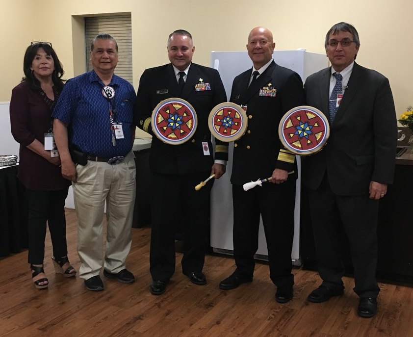 The group was gifted hand drums made by youth from the Healing Lodge of the Seven Nations, after touring the facility on June 11, 2019.