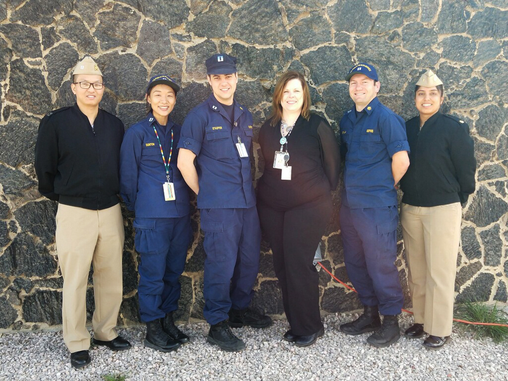 Lt. Cmdr. Phillip O’Bourke, Lt. Catherine Dunton, Dr. Aimee Reinhard, Lt. Drew Nevala, Lt. Khanh Vu, and Lt. Cmdr. Neha Patel