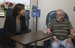 Lloyd Brewer, PIMC oncology patient, tells Dr. DeSalvo that he prefers IHS over the Mayo Clinic because he feels “at home.”