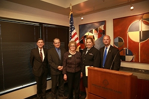 Pictured (from left) are: Michael Botticelli, director of National Drug Control Policy at the White House; Michael S. Black, director of the Bureau of Indian Affairs; Carmelita Skeeter, chief executive officer of Indian Health Care Resource Center; Dr. Susan V. Karol, chief medical officer, Indian Health Service; and Charles Addington, deputy associate director of Field Operations, Bureau of Indian Affairs.
