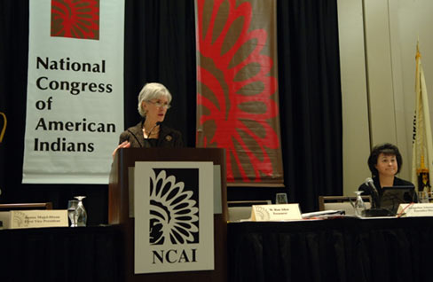 Secretary Sebelius addresses Tribal leaders at the NCAI