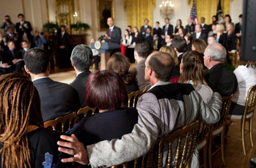 President Obama speaking to the audience at the White House Conference on Bullying Prevention
