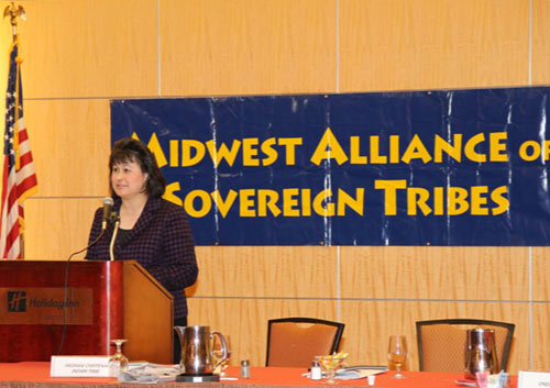 Dr. Roubideaux speaking at the Midwest Alliance of Sovereign Tribes