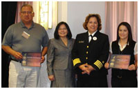 Thumbnail - clicking will open full size image - IHS Drs. Karol and Avery present certificates to participants from Seneca Nation Health Department and Cherokee County Clinic