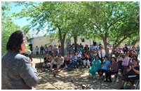 Thumbnail - clicking will open full size image - Dr. Roubideaux speaks outside at the Gallup Indian Medical Center