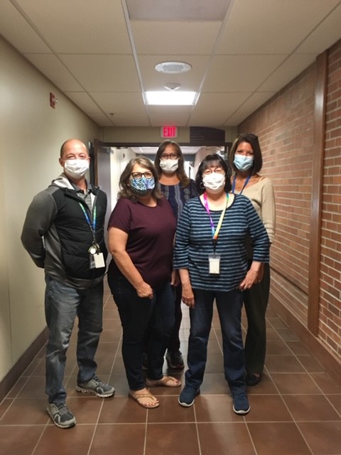 Members of the Red Lake contact tracing team (L to R): John Nicholson,
        Eileen Miller, Laurel Lussier, Charmaine Branchaud, and Jill Andersen