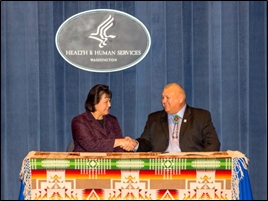 In December 2014, Acting IHS Director Dr. Yvette Roubideaux and General Manager of Nike N7 Sam McCracken sign a Memorandum of Agreement to promote healthy lifestyle choices.