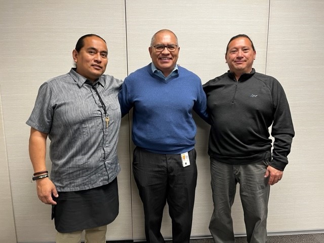 Pueblo of Taos Governor Lujan, Albuquerque Area IHS Director Dr. Leonard Thomas, and Pueblo of Taos Tribal Secretary Daniel Lucero. 