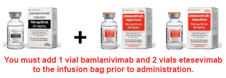 You must add one vial bamlanivimab and two vials etesevimab to the infusion bag.