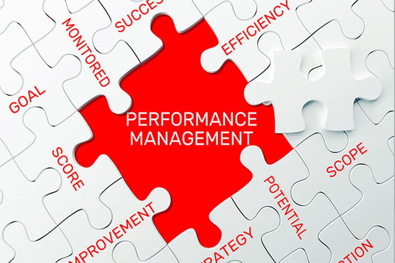 puzzle pieces with words related to performance management