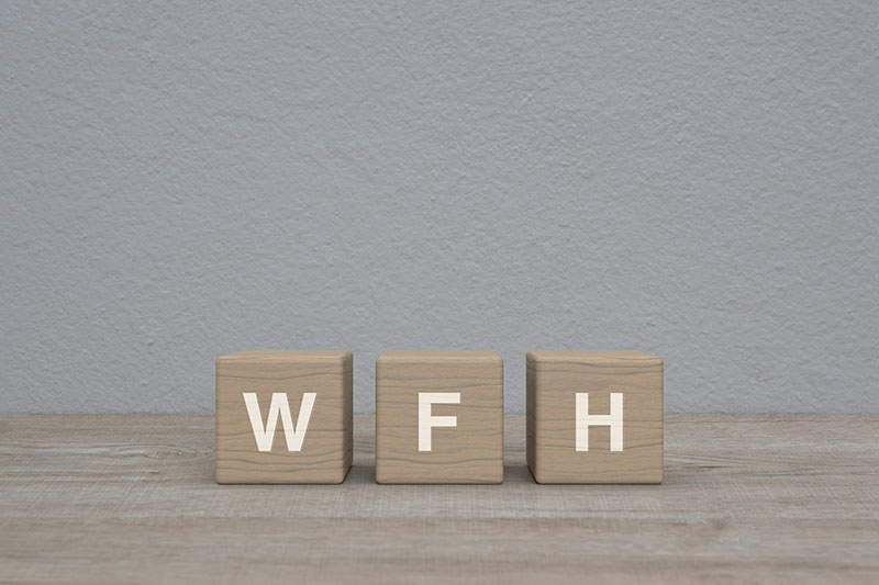Blocks aligned horizontally with the letters WFH on them.