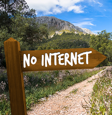 A sign outside that says No Internet.