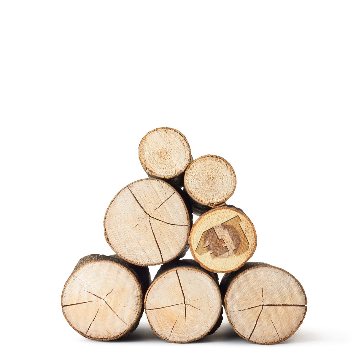 Stack of logs with 4J written on one.