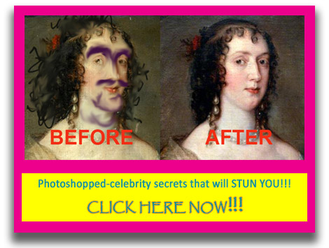 Fake ad featuring a before and after image and claiming to show photoshopped-celebrity secrets that will stun you, click here now!