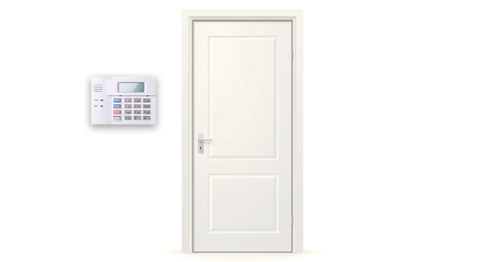 Closed front door with keypad.