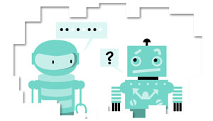 Two robots talking.