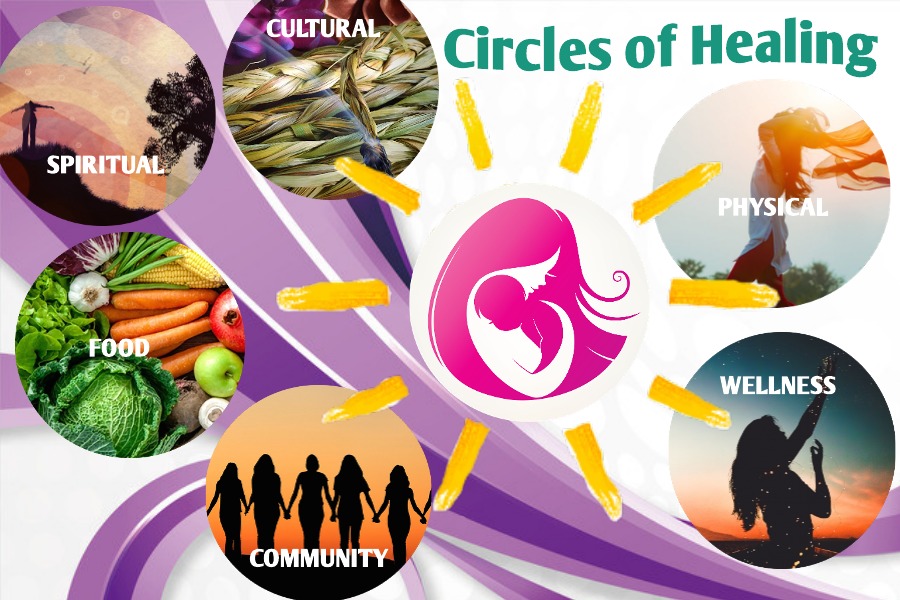 Cultural, spiritual, food, community, wellness, and physical are parts of the cirle of healing