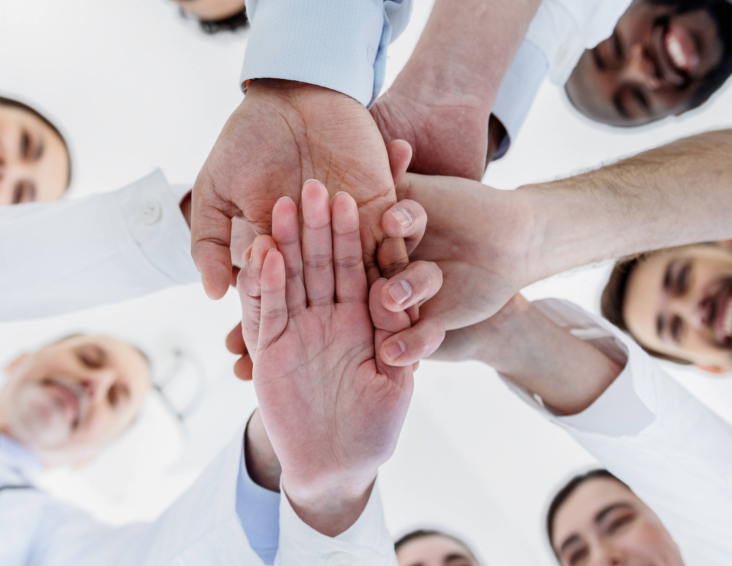 Health workers in a huddle