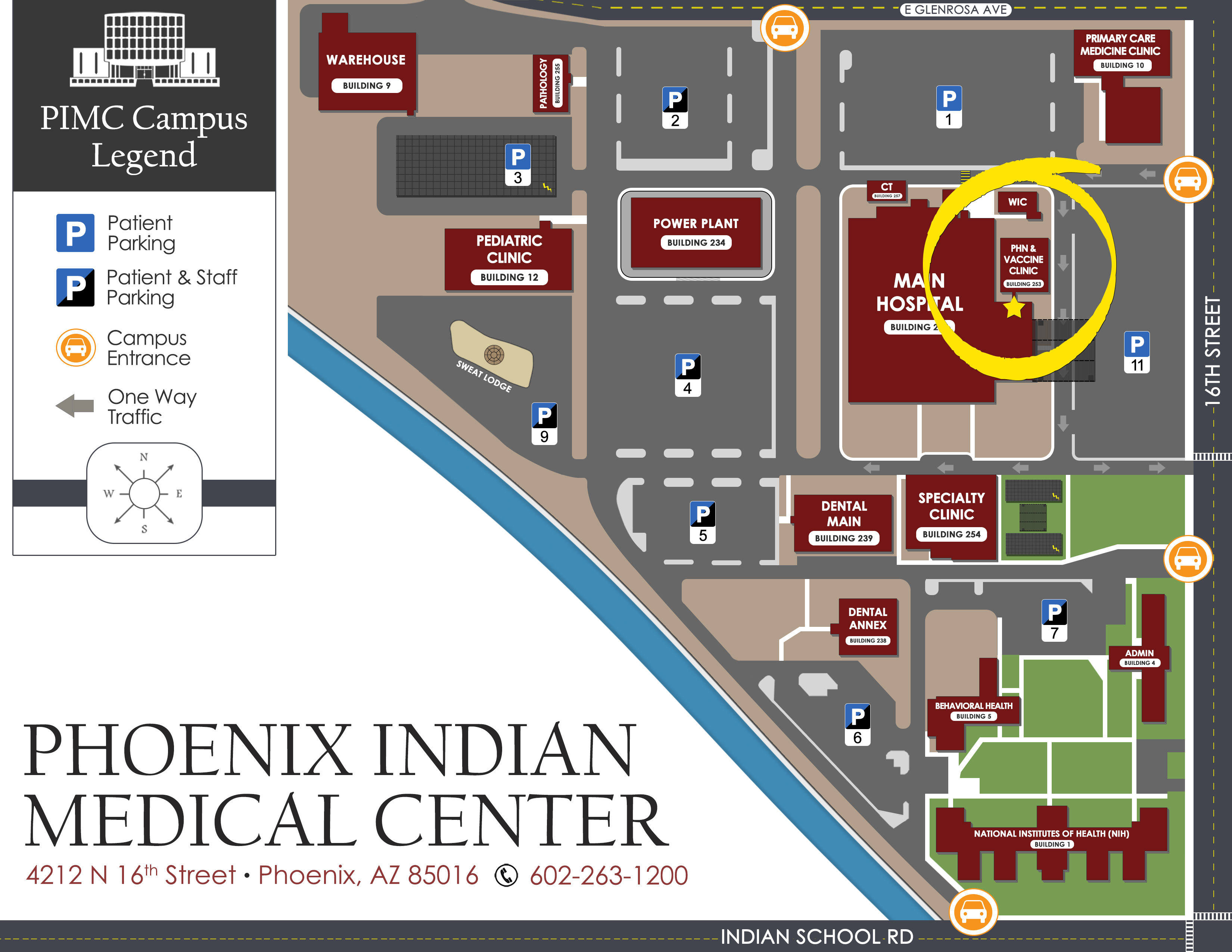 STI Testing Phoenix Indian Medical - March%202023%20Campus%20Map%20PHN%20Clinic%20Highlighted 