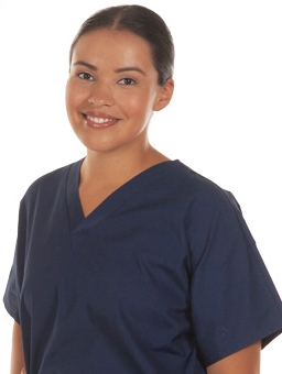 Woman in blue scrub smiling