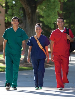 Three medical professions walking