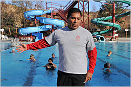 Edmund Francis teaching water aerobics.