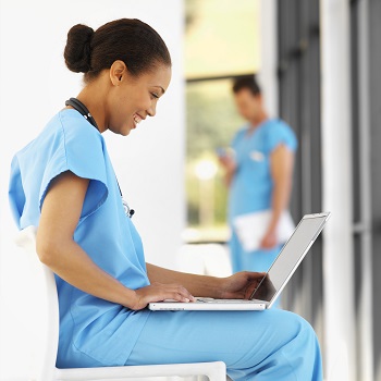 A woman using a laptop